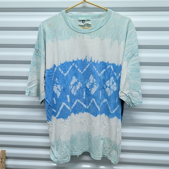 Big 10 Vintage 90s T-Shirt Size L Mens Large Blue Tie Dye Geometric Made in USA — photo 2